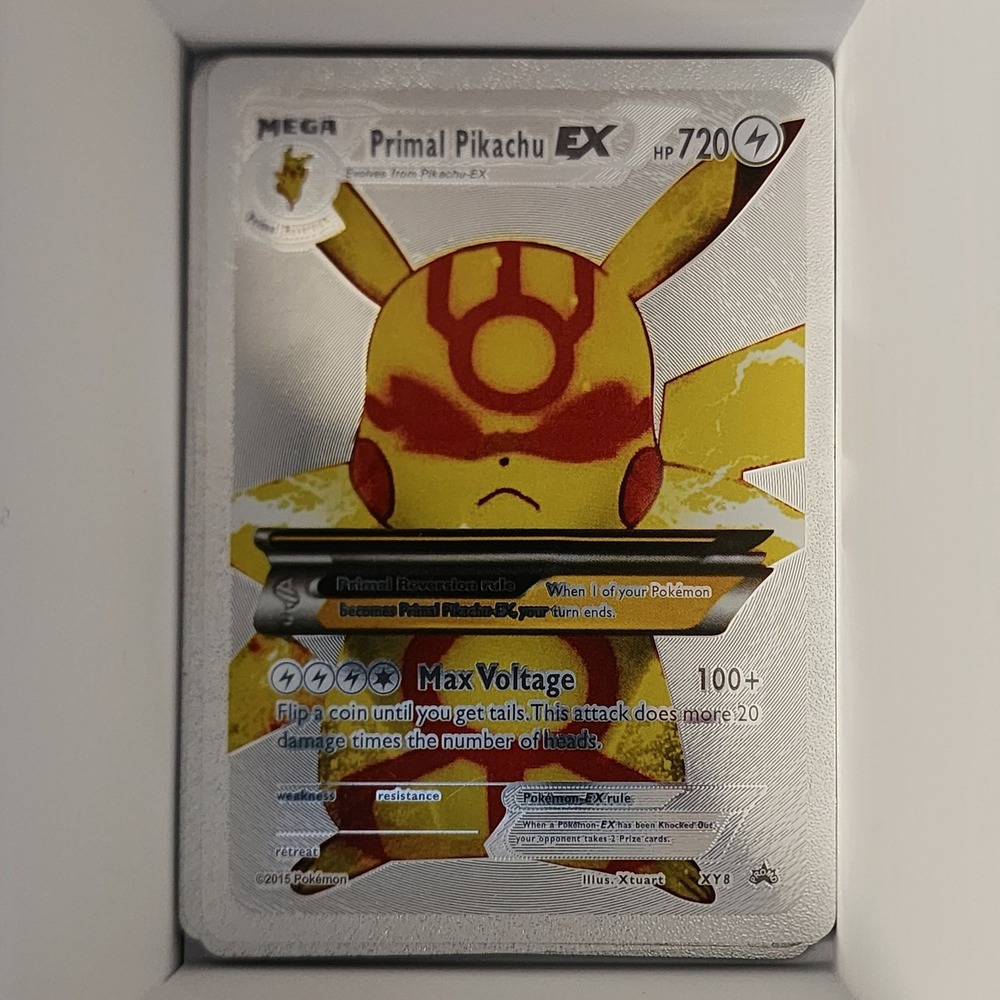 Pokemon Silver Primal Pikachu EX Foil Card XY8 Custom Rare Shiny TCG Card